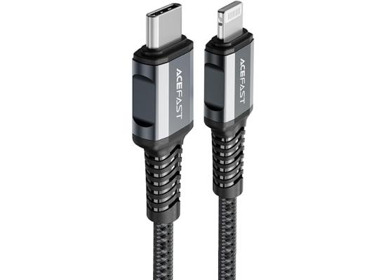 ACEFAST C1-01 - USB-C To Lightning Plug, MFI Certified, Fast Charging And Data Transmittion Cable (PD 30W - 3A - 1.2M), Aluminum Alloy, Compatbile With iPhone 13/12/ 11, iPad, Airpods - Deep Grey